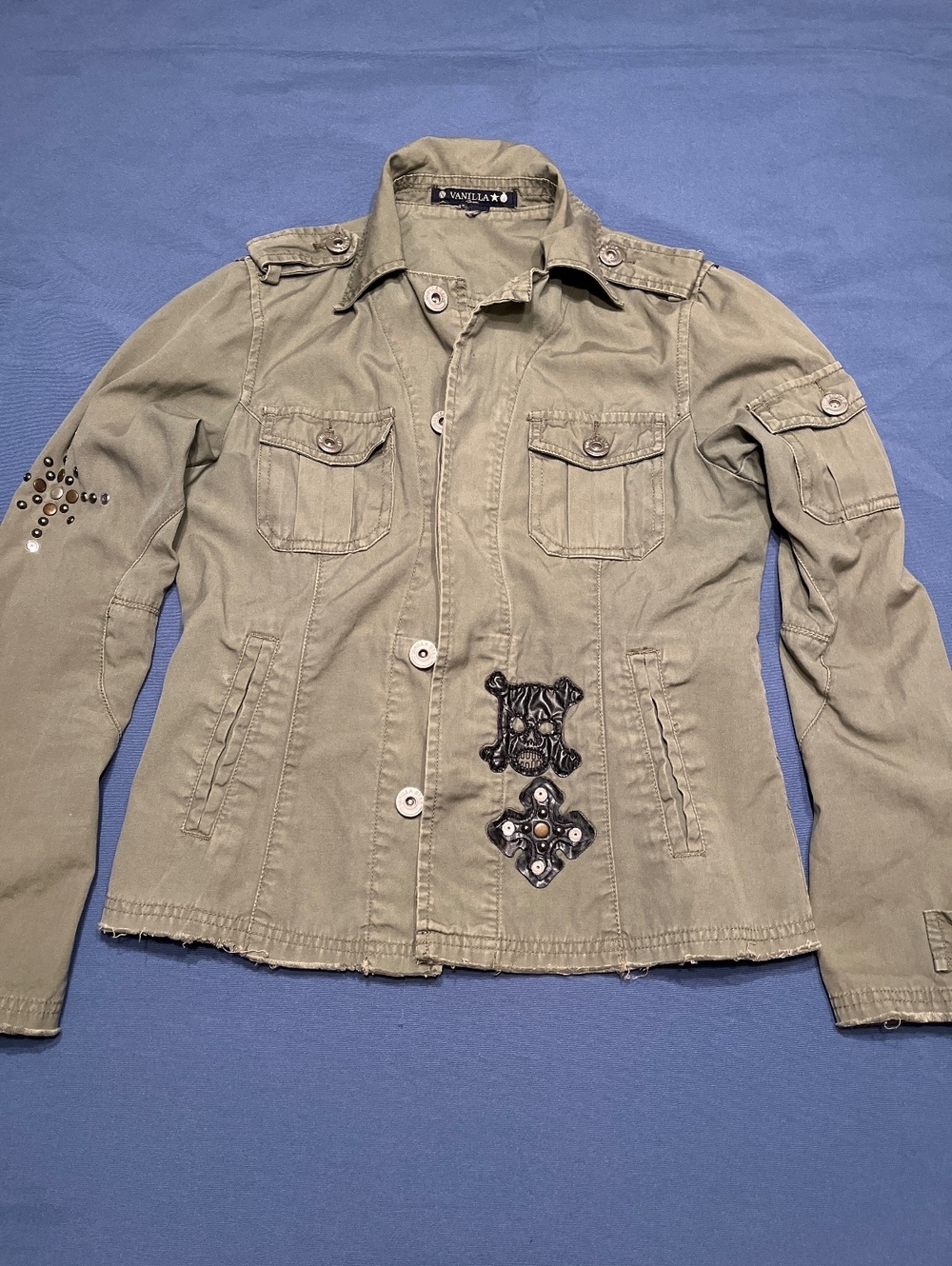 Vanilla Jeans Olive Green Military Style Jacket with Studded Embellishments